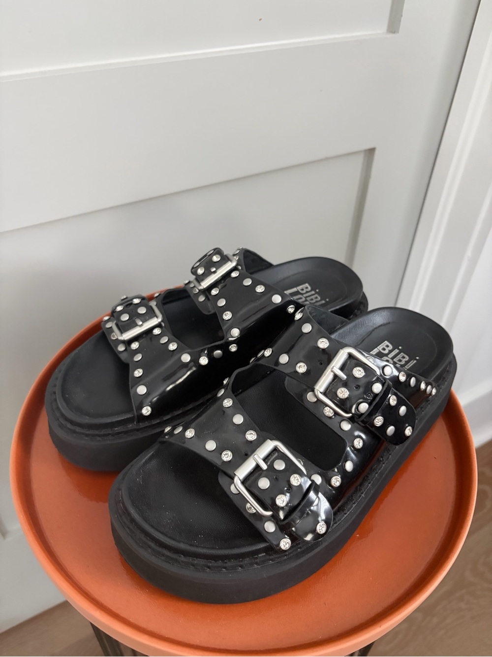 Bibi Lou Studded Double-Buckle Platform Slides